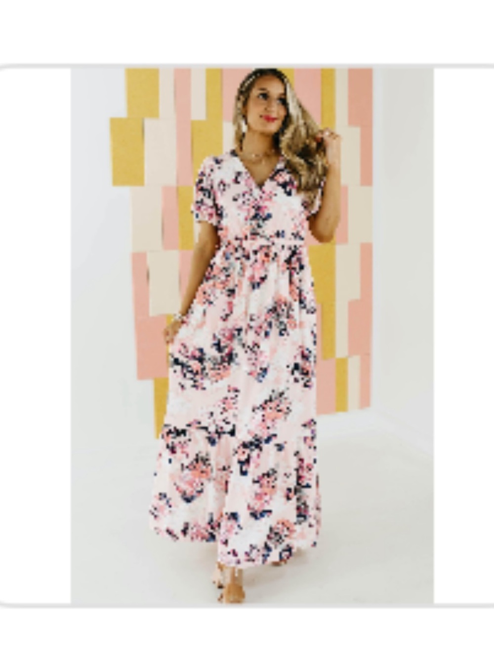Mod Boutique Floral Pink V-Neck Maxi Dress